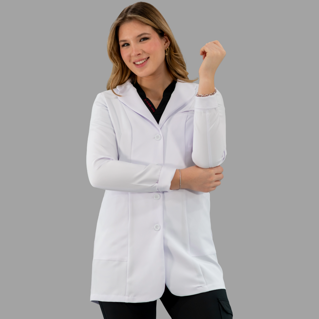 Bata Médica Stretch Extra Blanca Dama, Antifluido pure white