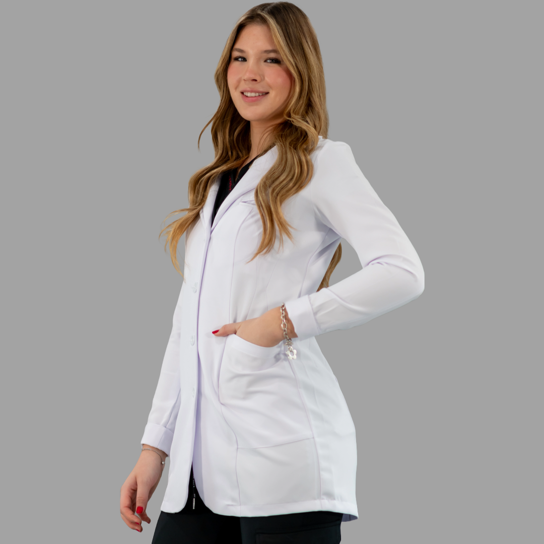 Bata Médica Stretch Extra Blanca Dama, Antifluido pure white