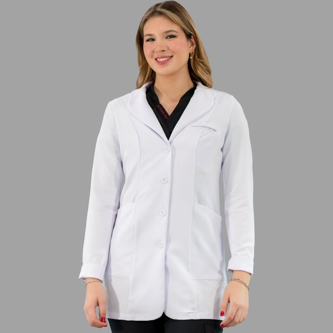 Bata Médica Stretch Extra Blanca Dama, Antifluido pure white
