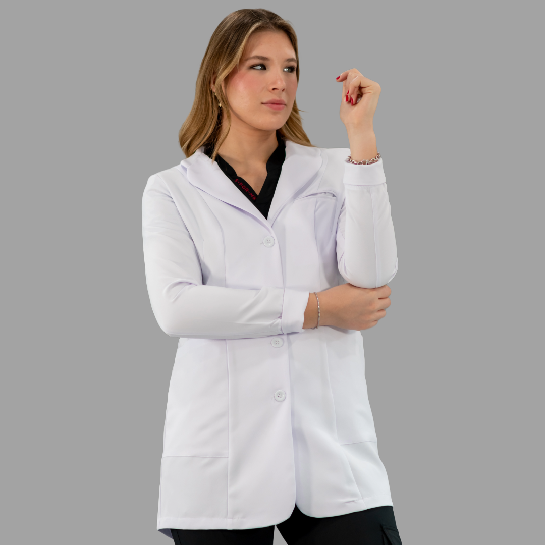 Bata Médica Stretch Extra Blanca Dama, Antifluido pure white