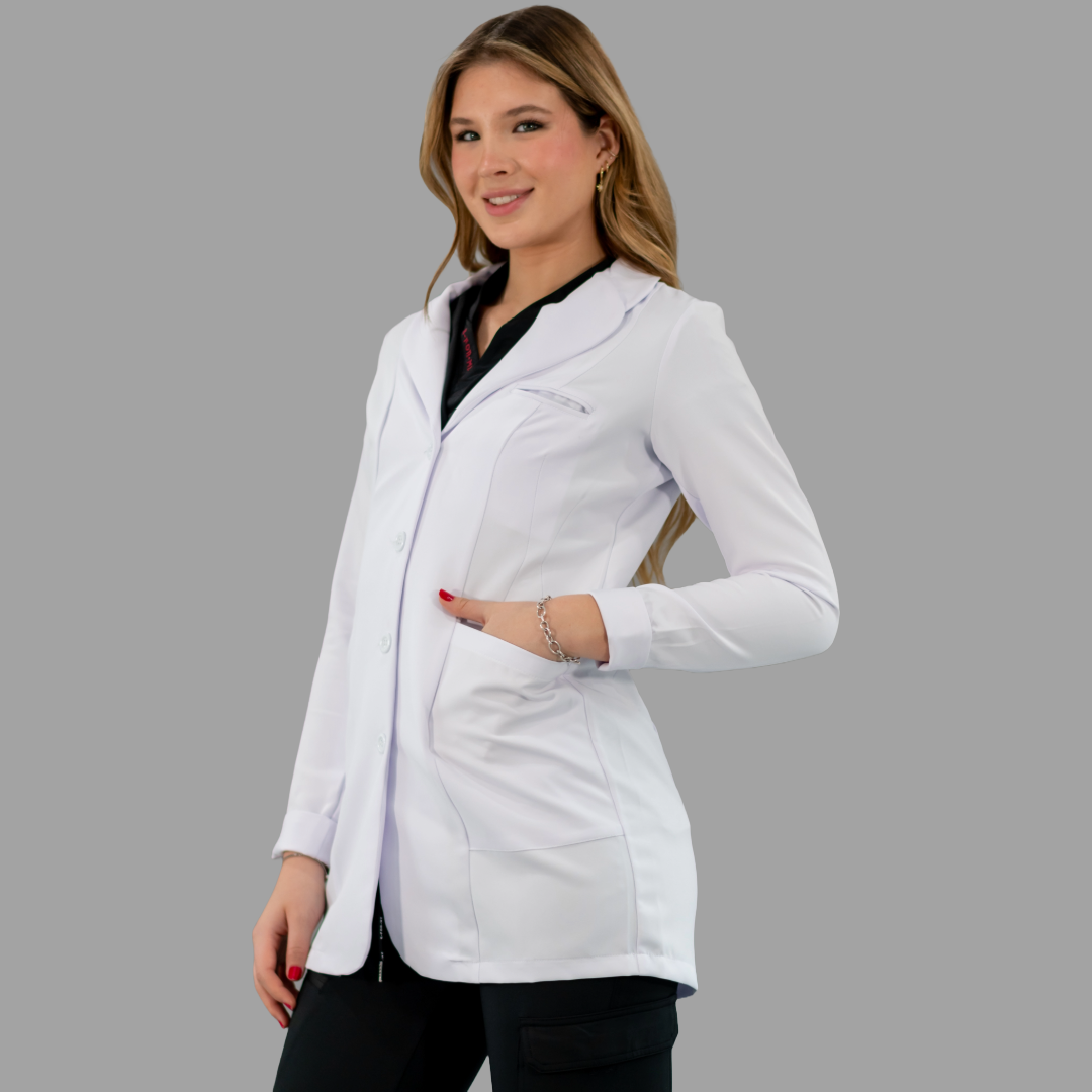 Bata Médica Stretch Extra Blanca Dama, Antifluido pure white
