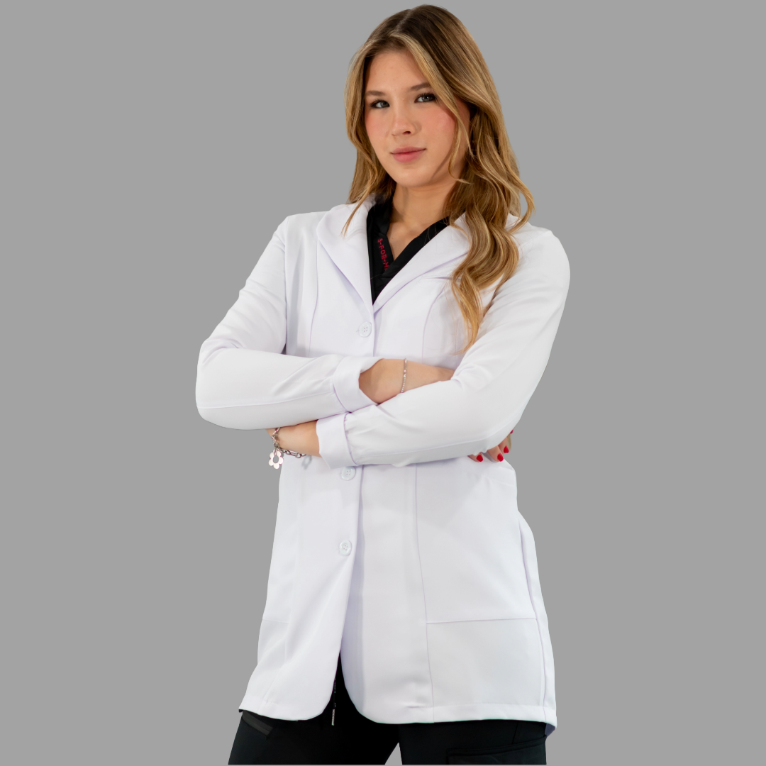 Bata Médica Stretch Extra Blanca Dama, Antifluido pure white