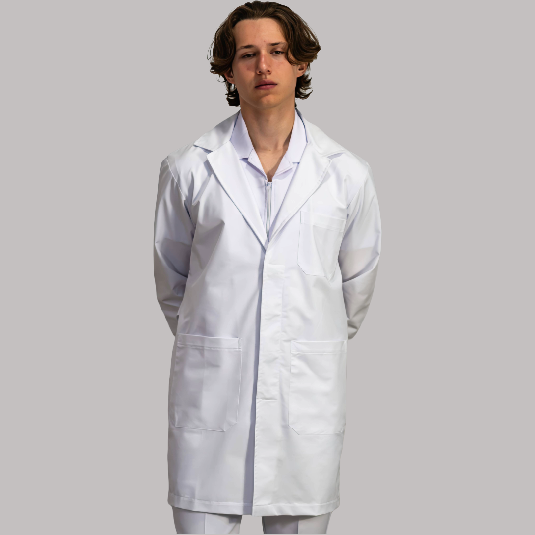 Bata Médica Blanca Hombre Antifluido Stretch Pure White