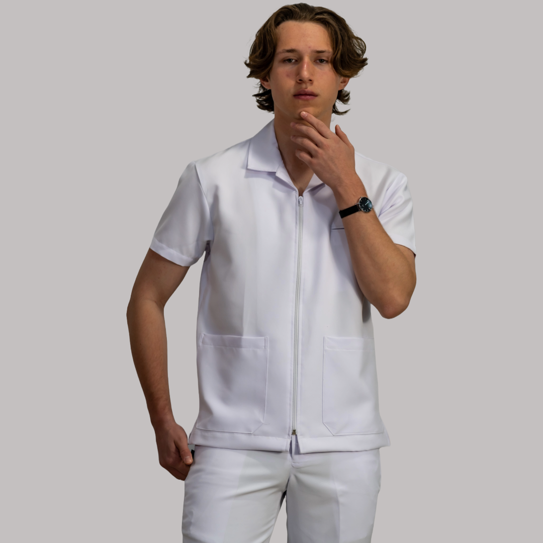 Filipina Hombre Blanca cuello sport con cierre Pure White antifluido