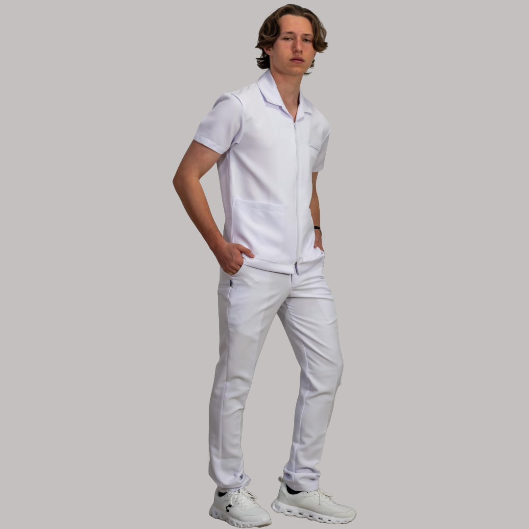 Filipina Hombre Blanca cuello sport con cierre Pure White antifluido