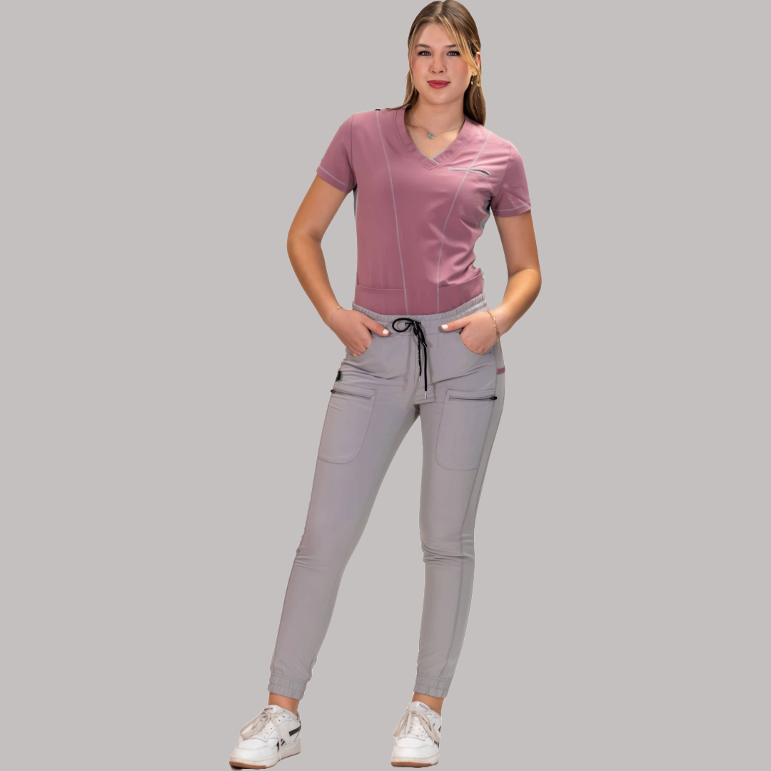 Filipina Quirúrgica Palo de Rosa/Gris 300 Mujer Antifluido, Scrubs 300
