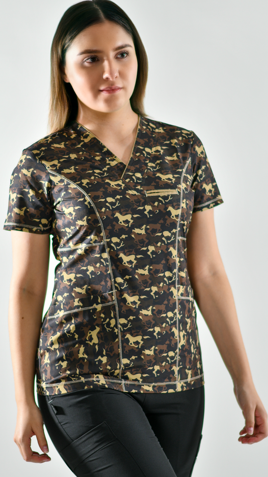 Womens Scrub Top 501 Horses