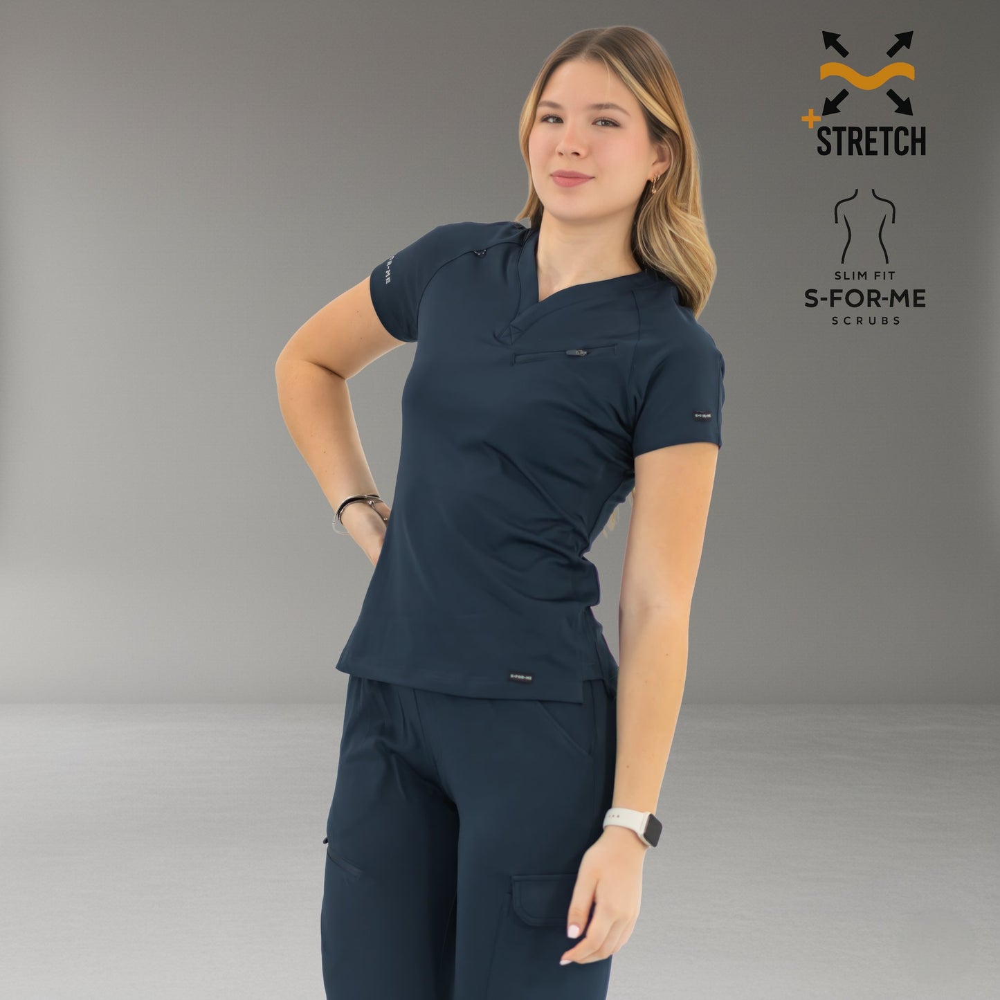 quirurgico azul marino para mujer en tela super stretch