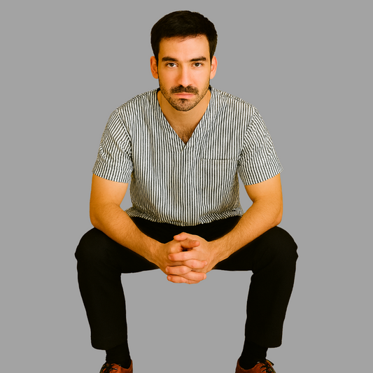 Filipina Rayas Blancas /Gris cuello V. Hombre