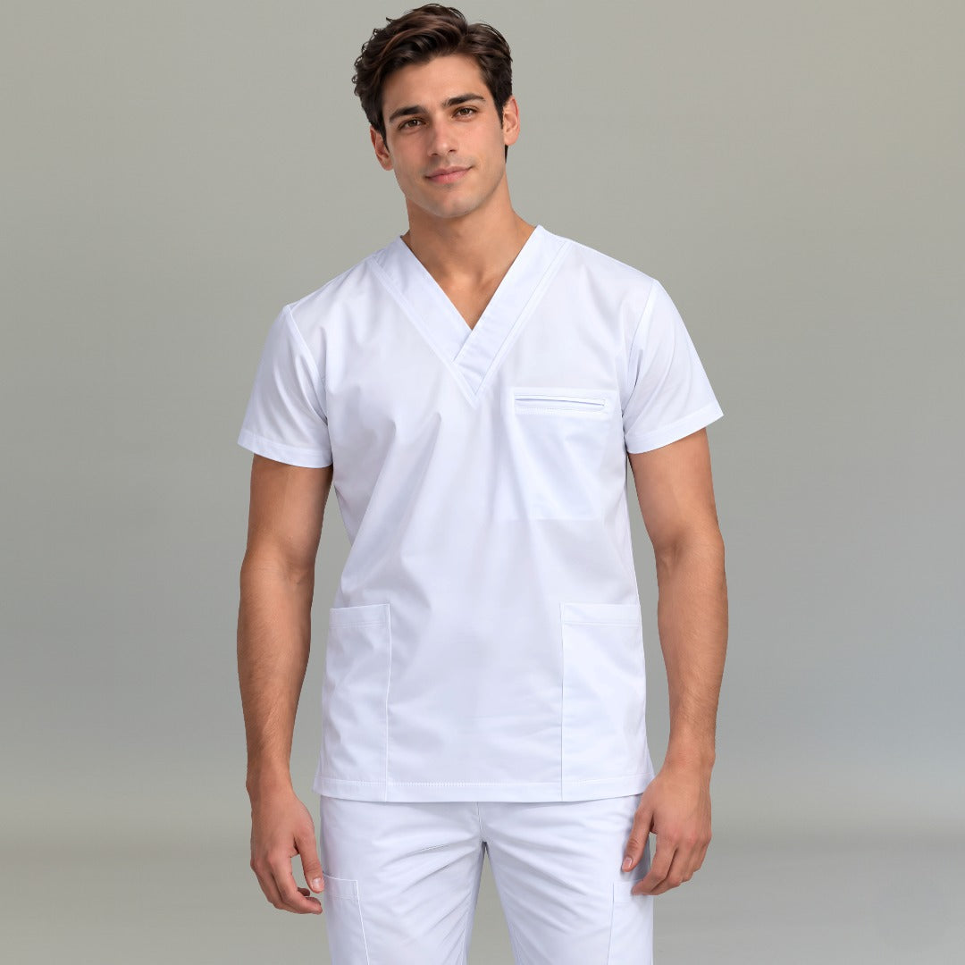 Filipina Quirúrgica 501 universal licra Hombre Blanca Cuello V