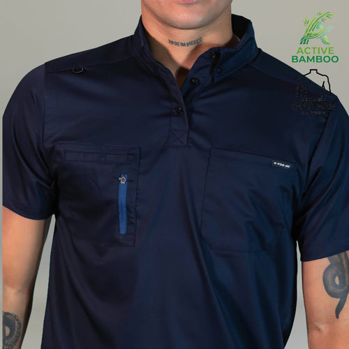 Filipina Azul Marino Bamboo Quirúrgica Hombre S-FOR-ME 510 - Tela Bambú 160g