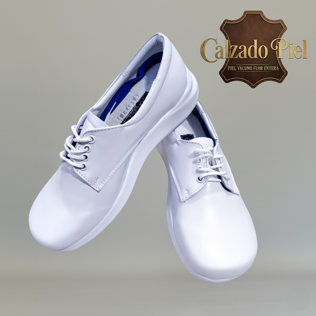 Zapatos clínicos blancos Gloria Andress 320 en piel con plantilla anatómica y agujetas