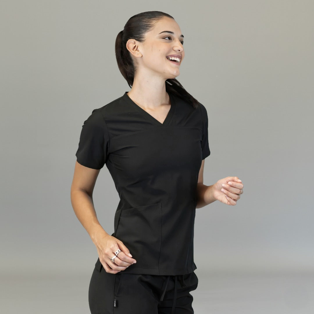 Filipina quirúrgica negra para mujer Scrubs 515 vista tres cuartos