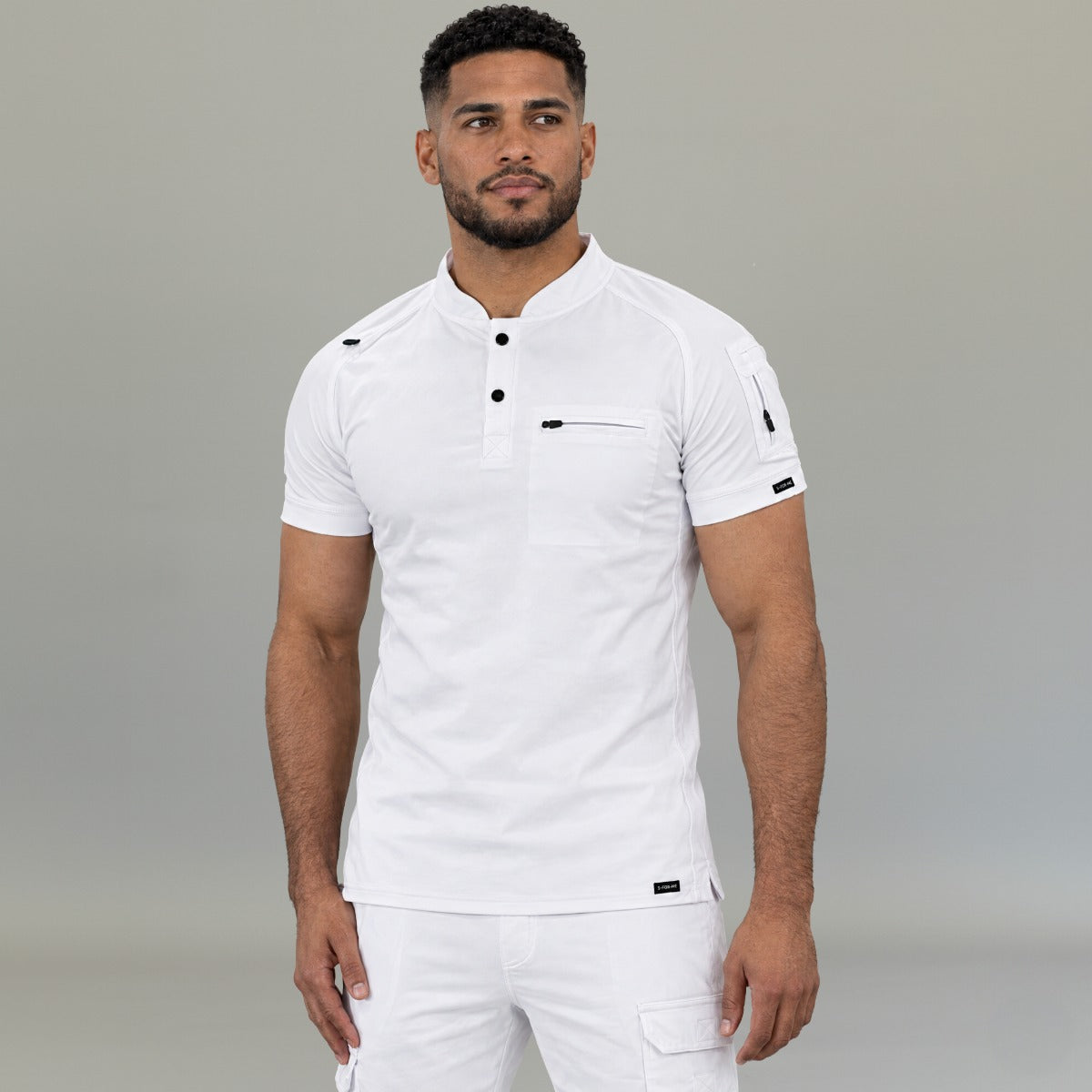 Filipina quirúrgica blanca hombre Scrubs 901 detalle de manga y pecho