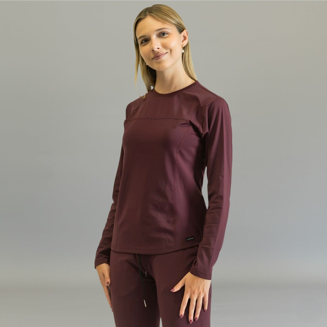 blusa under scrub vino mujer super stretch frente sandel medica