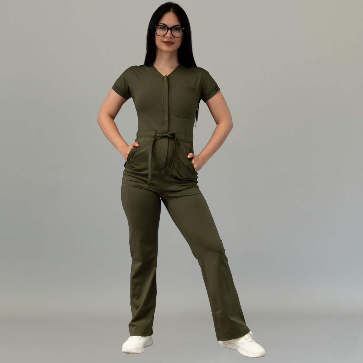 Jumpsuit Quirúrgico Mujer Estilo 945 Verde Olivo Super Stretch Manga Corta