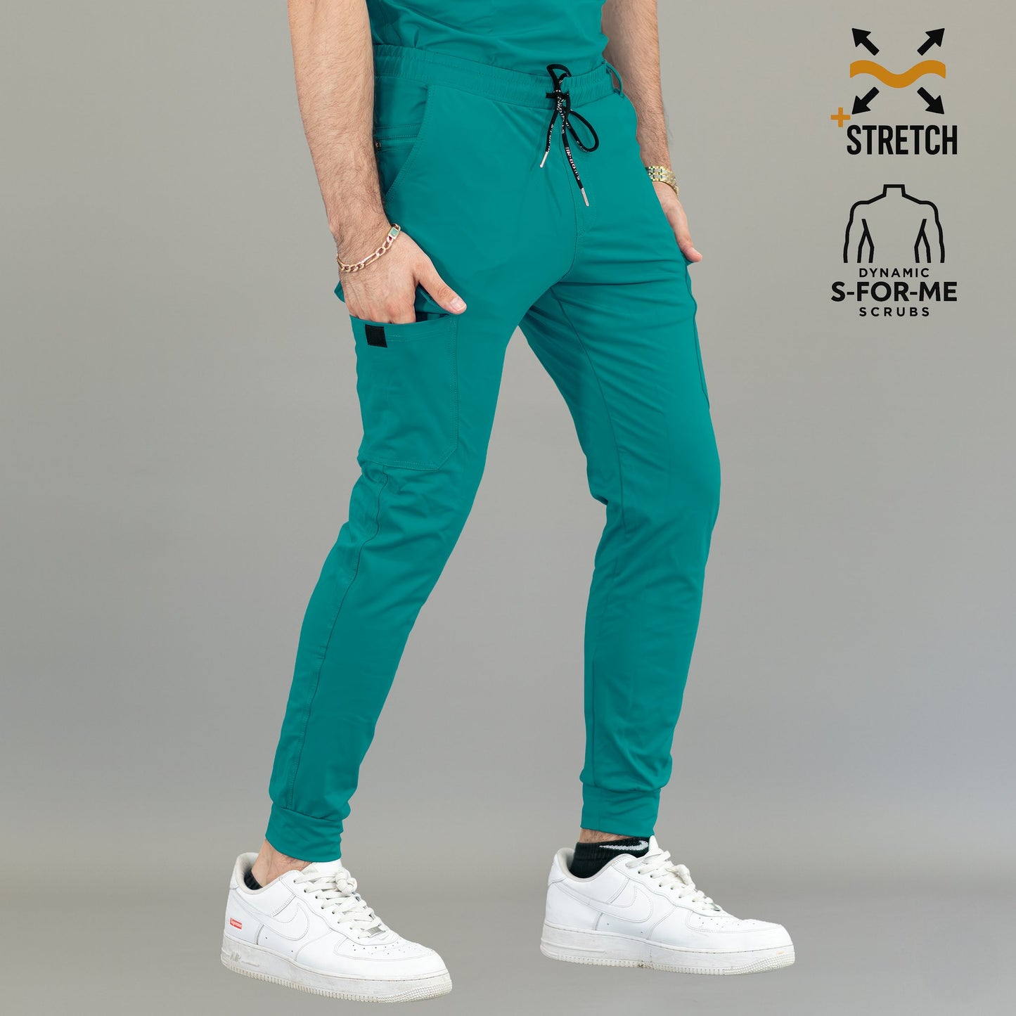 Jogger quirúrgico verde teal hombre Scrubs 901 con bolsillo lateral funcional