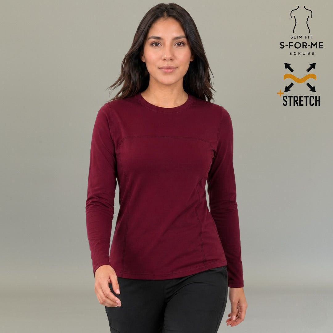 Blusa under scrub manga larga color vino maroon para mujer doctora o enfermera