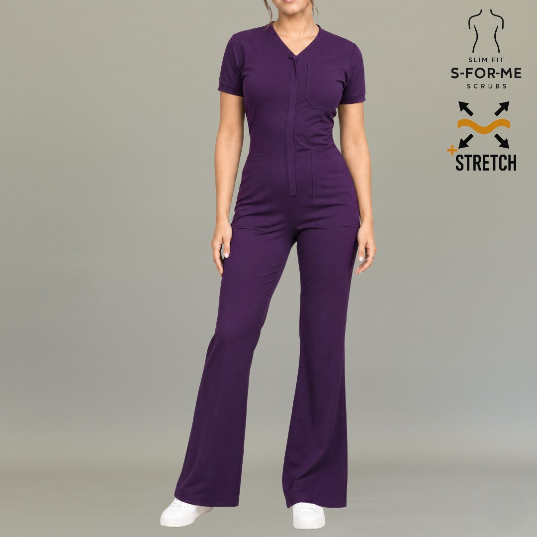 Scrub jumpsuit mujer manga corta color uva para clínica hospital y consultorio