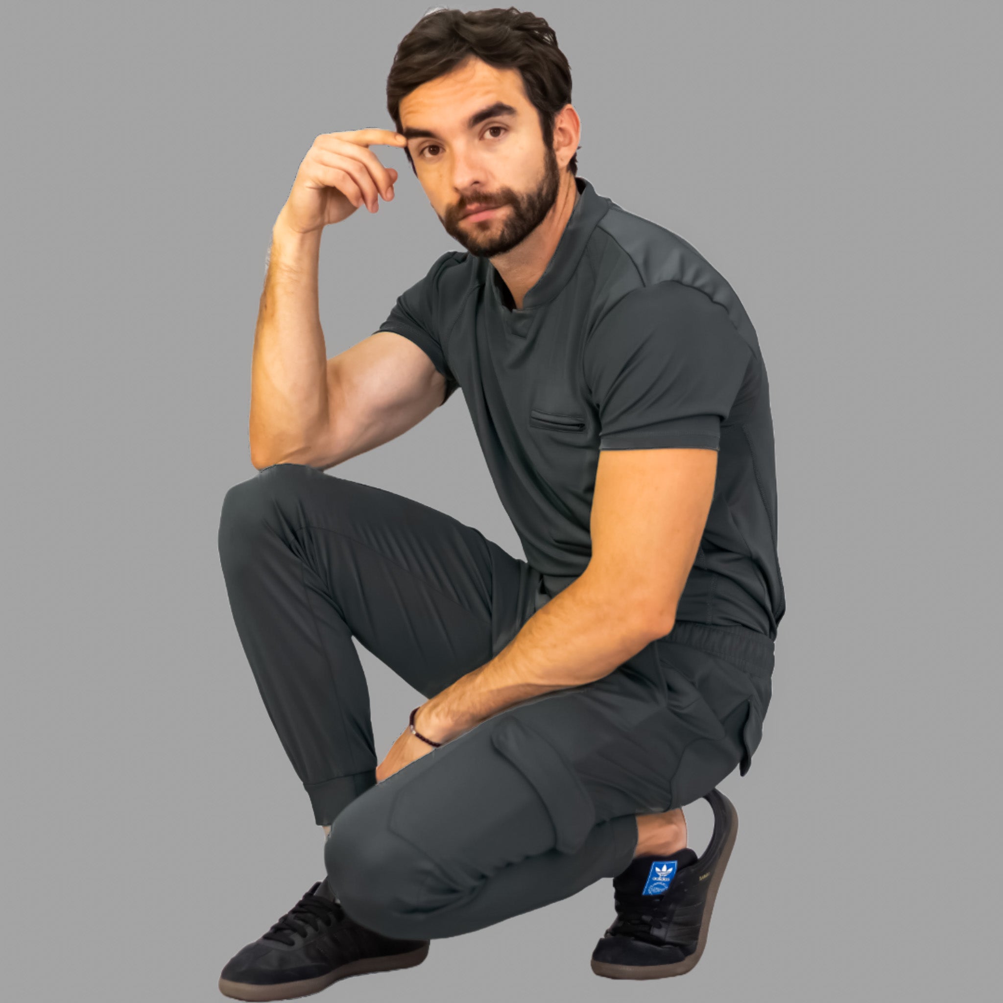 Conjunto Quirúrgico Gris Oxford para Hombre – Estilo 910 | Super Stretch Slim Fit