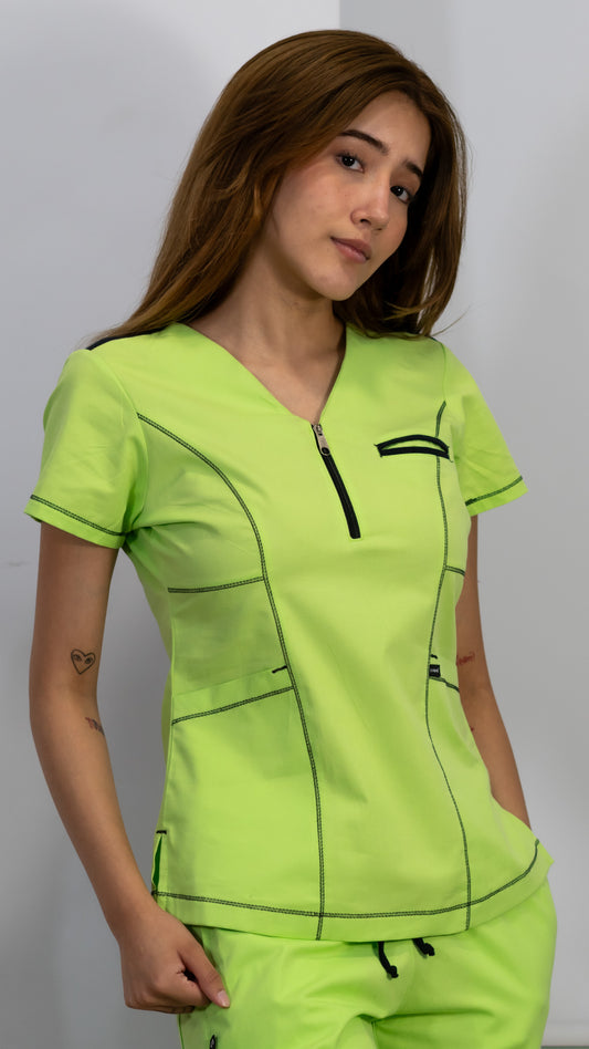 Filipina Quirúrgica, Scrubs Algodón 100% 510 Lima/negro (Uniformes Médicos)