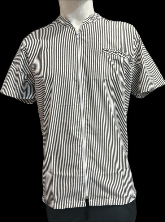 Filipina Mao Lineas Blanco-Gris Oxford Con cierre Hombre