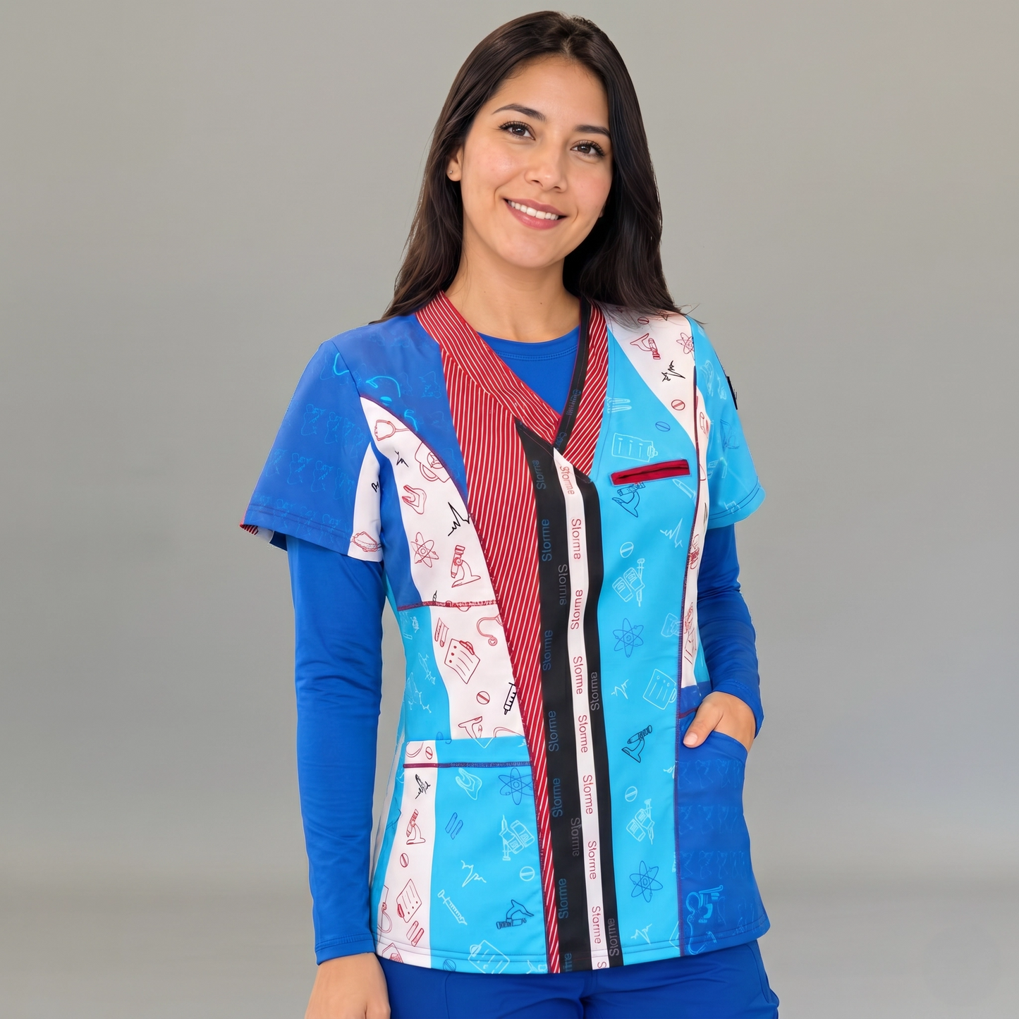 Blusa under scrub azul rey manga larga para usar debajo de filipina médica de mujer