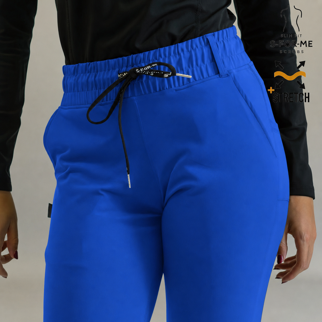 Uniforme médico mujer 915 Azul Rey — detalle cintura elástica y cordón ajustable