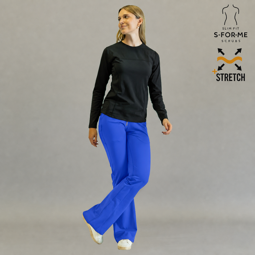 Pantalón quirúrgico mujer 915 Azul Rey — conjunto con filipina scrub vista completa